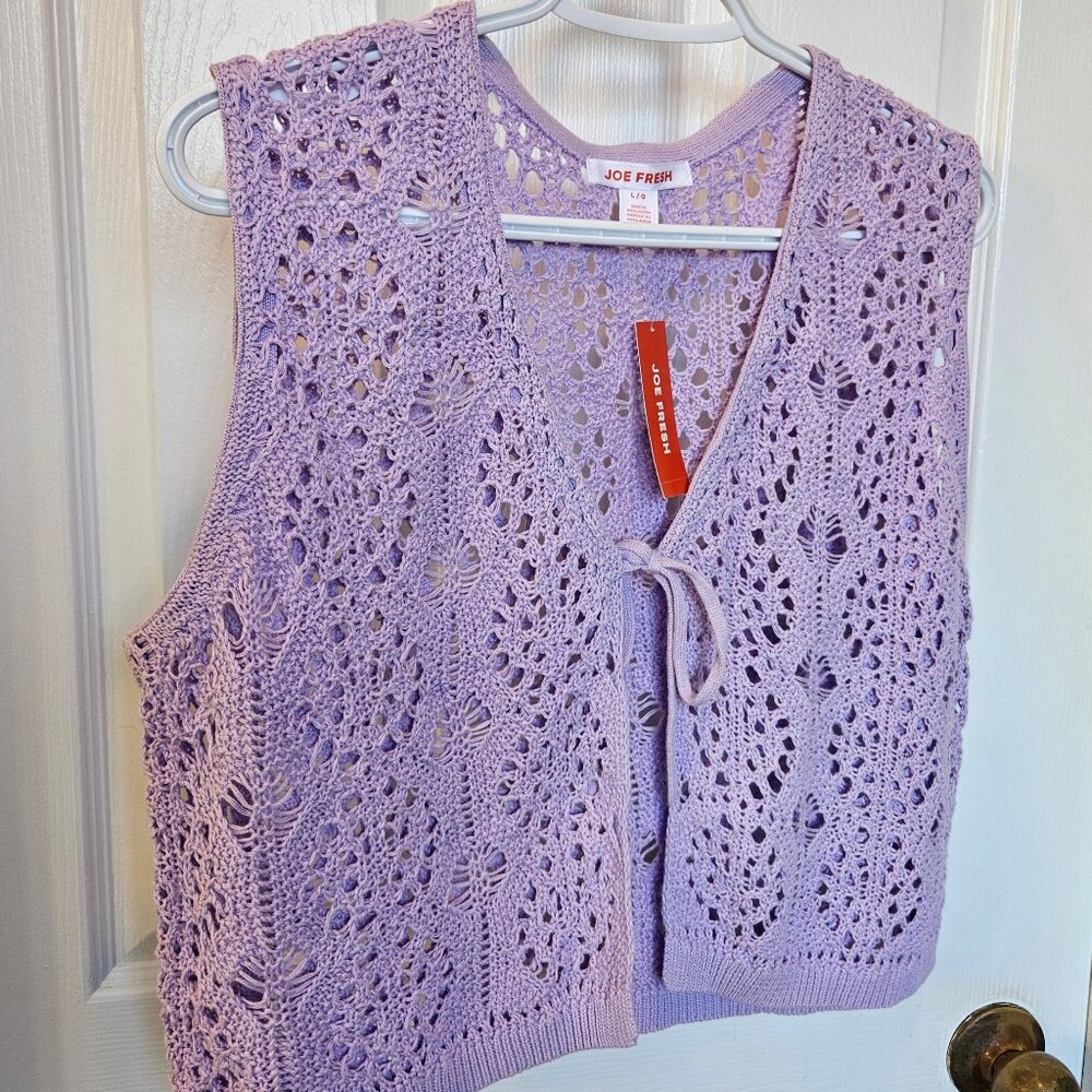 NWT Joe Fresh Mauve Crochet Vest